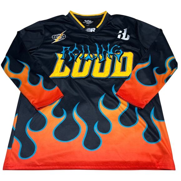 Rolling Loud RL Soccer Jersey Black Flames Embroidered Size Large RARE - Picture 3 of 9